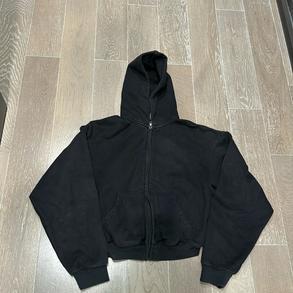 Skims, Womens, Classic Black Zip Up Hoodie Cropped Fit With Hood And Pockets, S